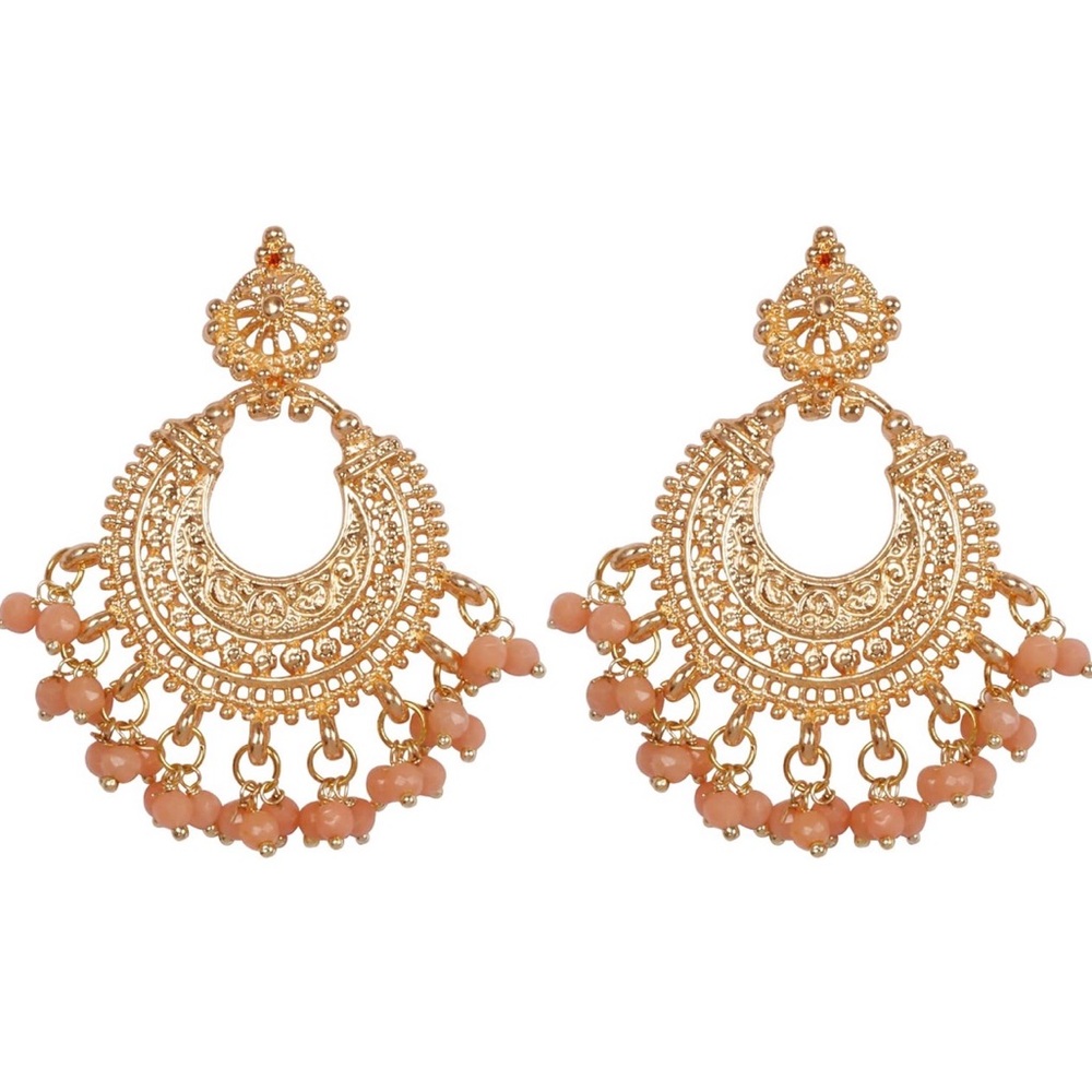 Bollywood Inspired Touchstone Statement Gold Plated Chandelier Earrings